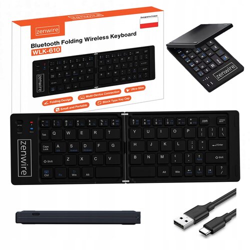 Zenwire WLK-610 Zložljiva brezžična Bluetooth tipkovnica za tablico in telefon, USB-C, QWERTY, aluminijasta, do 50 h, (5000195776) Cene