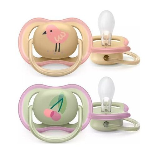 Philips tolažilna duda - silikon , sil. 0-6m, Ž, češnja/ptica, 2/1 Ultra air Cene