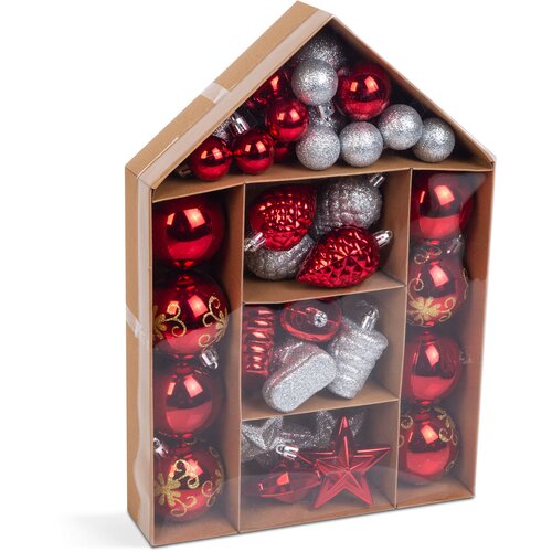 Family Christmas 36- delni set božičnih okraskov za božično drevo rdeči / srebrni Slike