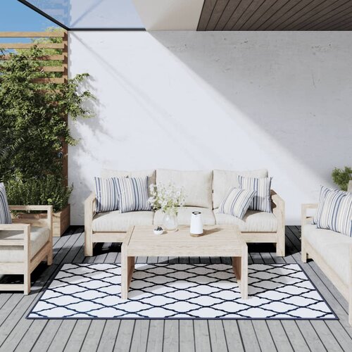 vidaXL Zunanja preproga mornarsko modra in bela 100x200 cm dvostranska Cene