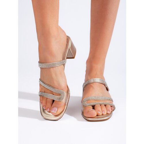 Sergio Leone Golden heeled sandals with rhinestones by Slike
