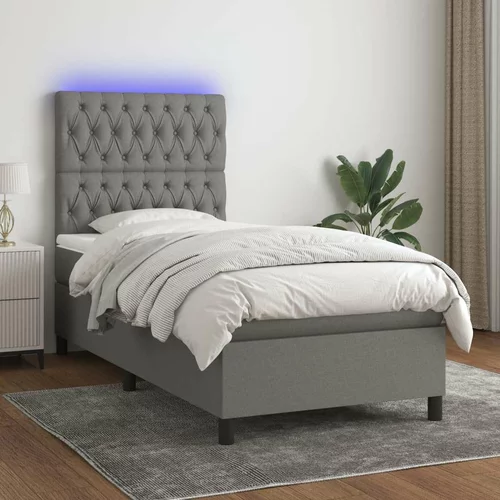  Box spring postelja z vzmetnico LED temno siva 80x200 cm blago, (20789247)