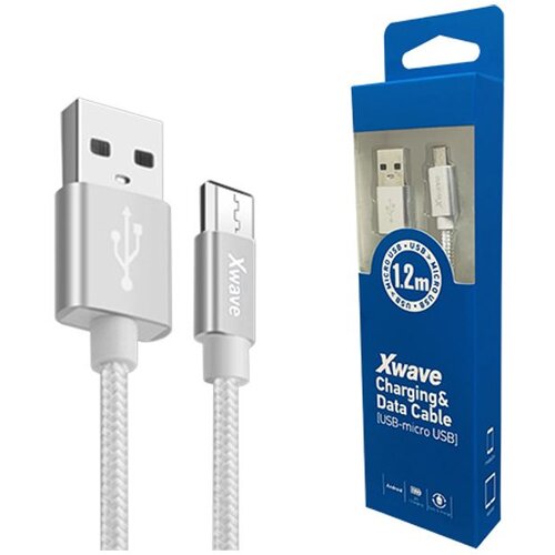 X Wave kabl USB2.0 na micro usb 1.2M,2A,aluminium,upleten srebrni Slike