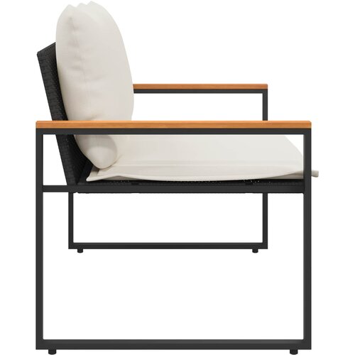  Klupa s jastukom Crna i krem-bijela 115 x 65 x 72 cm Ratan Slike