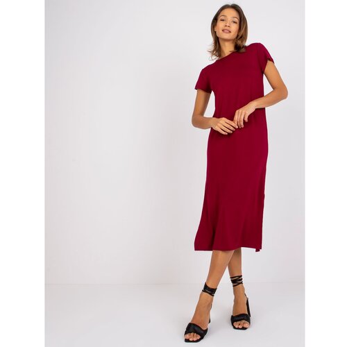 Fashion Hunters Dark burgundy Liliane viscose midi dress Slike