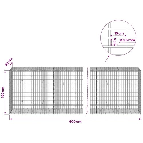  Gabion s žicom debljine 3 5 mm i mrežom 5x10 cm 600x50x100 cm - 50 cm 100 cm 600 cm Slike