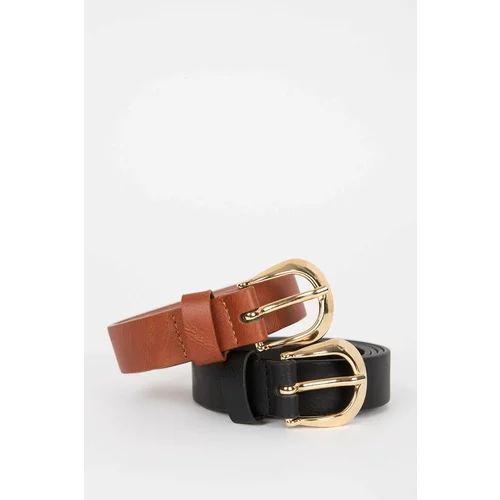 Defacto Woman Oval Buckle Faux Leather Dual Classic Belt