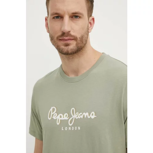 PepeJeans Pamučna majica ABEL za muškarce, boja: zelena, s tiskom, PM509428