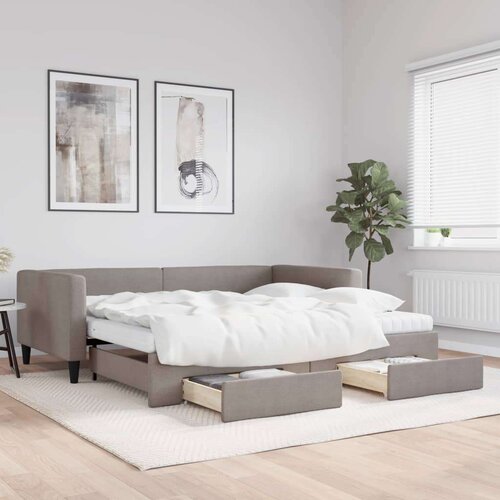  Izvlečna dnevna postelja s predali taupe 100x200 cm blago Slike