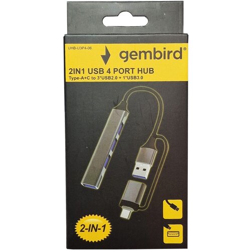 Gembird UHB-U3P4-06 ** HUB Type-A+C to 3*USB2.0 + 1*USB3.0 Aluminum (287) Slike