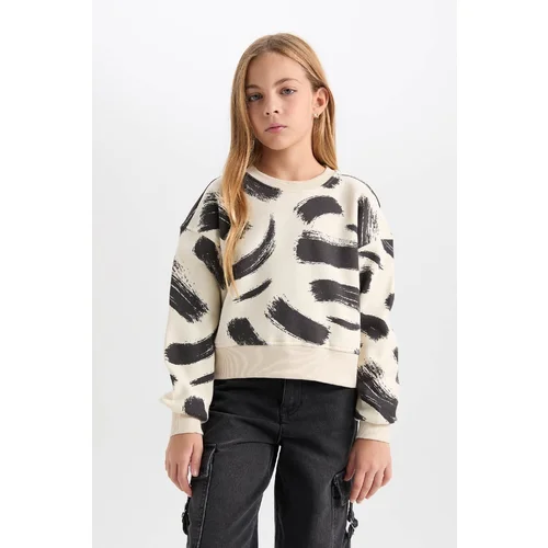 Defacto Girl's Patterned Crew Neck Thick Sweatshirt Fabric Sweatshirt