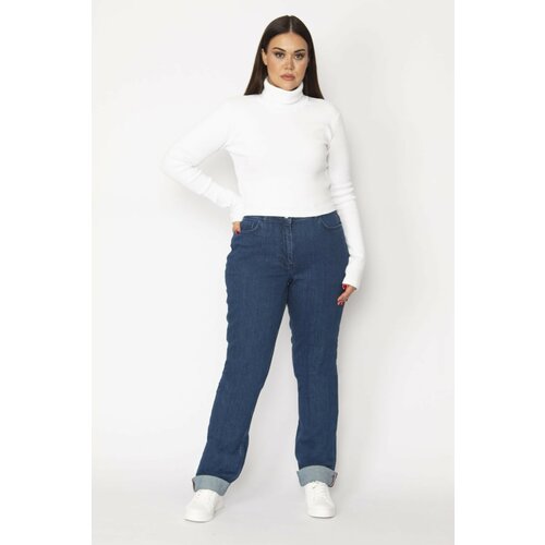 Şans Women's Plus Size Navy Blue High Waist 5 Pocket Lycra Jeans Slike