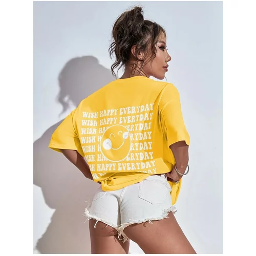 Know Women's Yellow Wish Happy Everyday Printed Oversized T-Shirt
