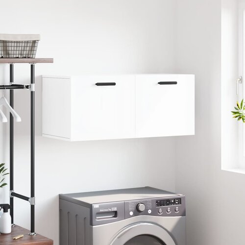 The Living Store Stenska omarica visok sijaj bela 80x36,5x35 cm inženirski les - Stenska Omarica, (21429648) Slike