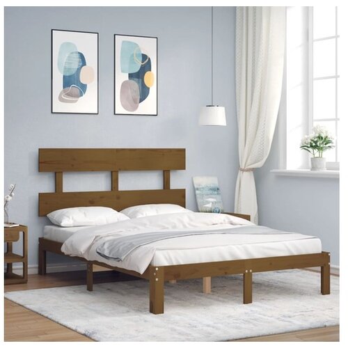  Posteljni okvir z vzglavjem meo rjav 140x190 cm trles Slike