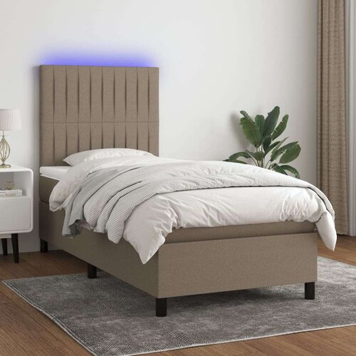  Box spring postelja z vzmetnico LED taupe 90x200 cm blago Cene