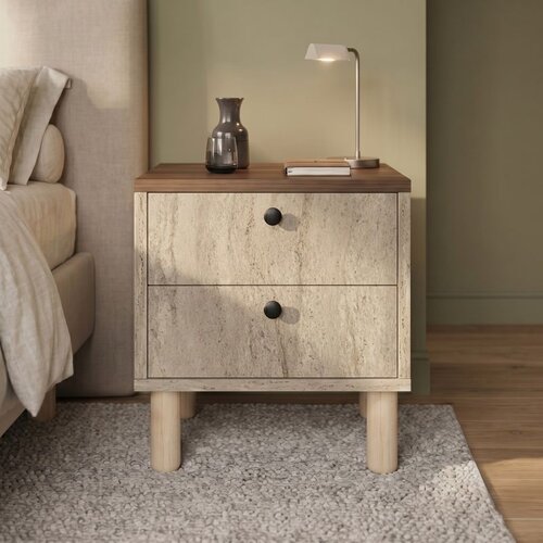 Hanah home noćni ormarić Rayme, 44,5 cm, travertin / orah Venezia Slike