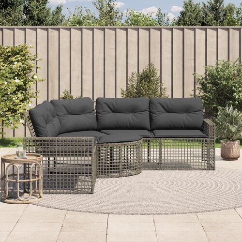 VidaXL Vrtna sofa s jastucima i tabureom za noge sivi u obliku slova L Slike