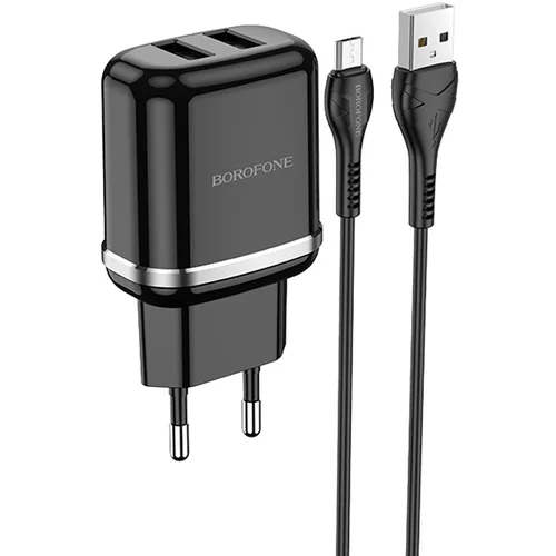  Hišni / zidni 2x USB polnilec Borofone DBN4 Aspiring + podatkovni / polnilni kabel micro USB - črni