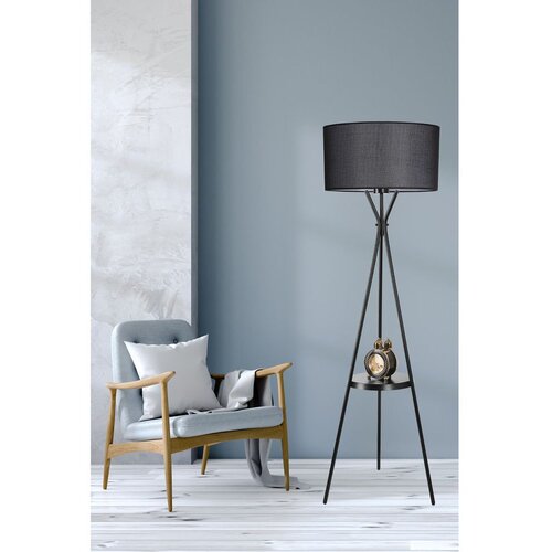 Opviq Venedik sehpalı siyah lambader silindir hasır siyah abajurlu Black Floor Lamp Cene