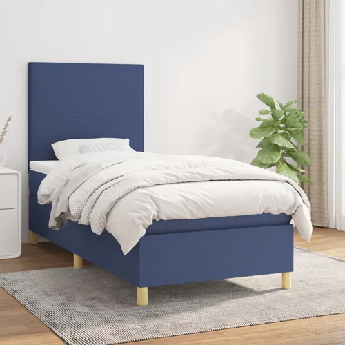 vidaXL Box spring postelja z vzmetnico modra 100x200 cm blago