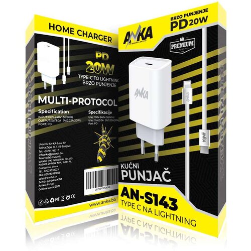  KUCNI AN-S143 20W PD TYPE-C TO LIGHTNING 1 PORT ANKA Cijene