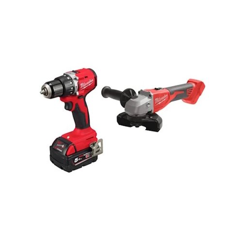 Milwaukee set aku bušilica-odvijač 18V 5Ah M18 BLPDRC-502C + aku brusilica 18V 125mm M18 BLSAG125X-0 Slike