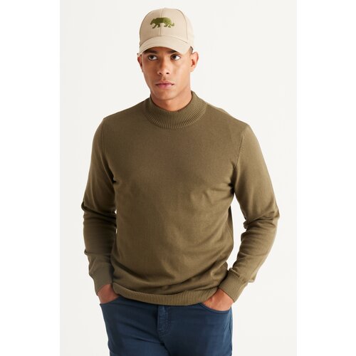 ALTINYILDIZ CLASSICS Men's Khaki Standard Fit Normal Cut Half Turtleneck Cotton Knitwear Sweater. Cene