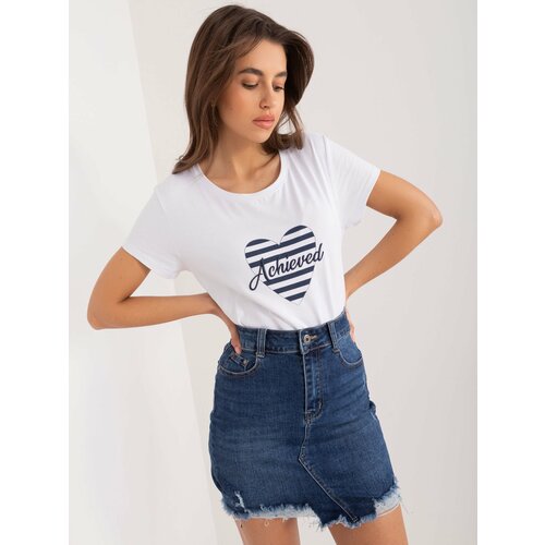 Fashion Hunters White and navy blue T-shirt with heart print BASIC FEEL GOOD Slike
