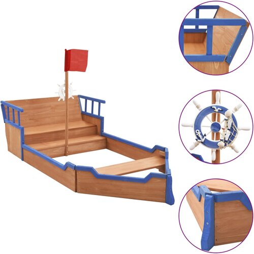  Peskovnik piratska ladja iz lesa jelke 190x94,5x101 cm Slike