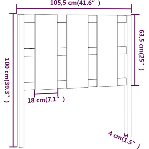  Uzglavlje za krevet sivi 105,5 x 4 x 100 cm od masivne borovine Slike