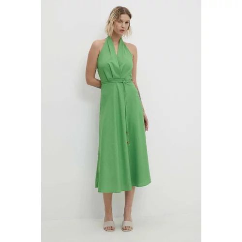Answear Lab Lanena haljina boja: zelena, maxi, širi se prema dolje
