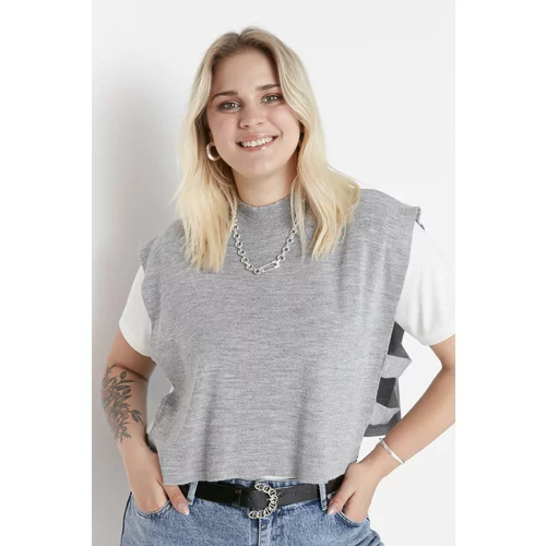 Trendyol Curve Plus Size Sweater Vest - Gray - Relaxed fit