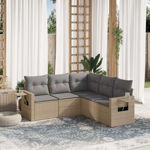 VidaXL 5-dijelni vrtni set sofa s jastucima bež od poliratana Slike