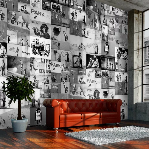  tapeta - Banksy - grey collage 50x1000