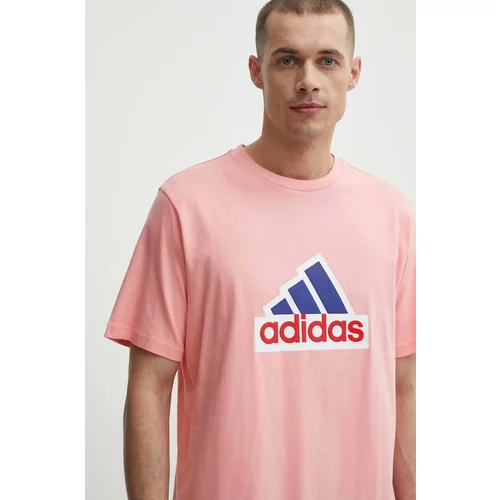 Adidas Bombažna kratka majica moška, roza barva, IS8342