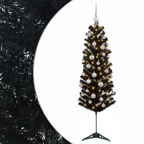  Umjetno usko božićno drvce s kuglicom 150 cm 150 LED lampica - 150 cm s LED-ima i srebrnim lopticama Slike