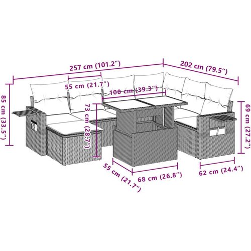 VidaXL 8-dijelni set vrtnih sofa od poliratana s jastucima bež Slike