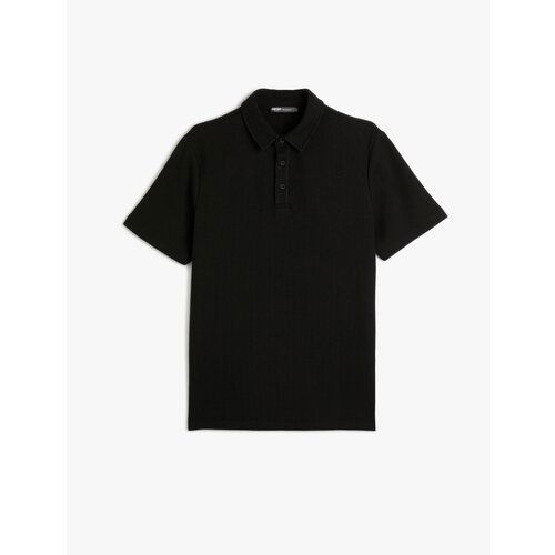 Koton Collared T-Shirt Button Detailed Short Sleeve Textured Slike