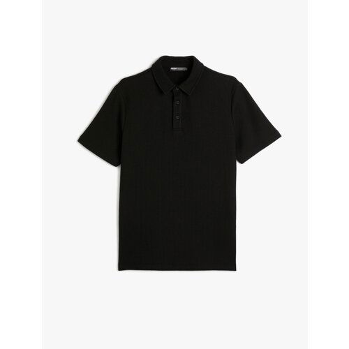 Koton Collared T-Shirt Button Detailed Short Sleeve Textured Cene