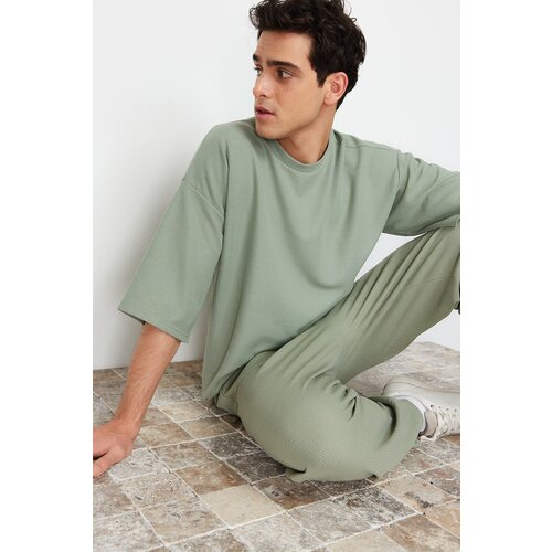 Trendyol Mint Men's Relaxed Fit Short Sleeve Textured T-Shirt Slike