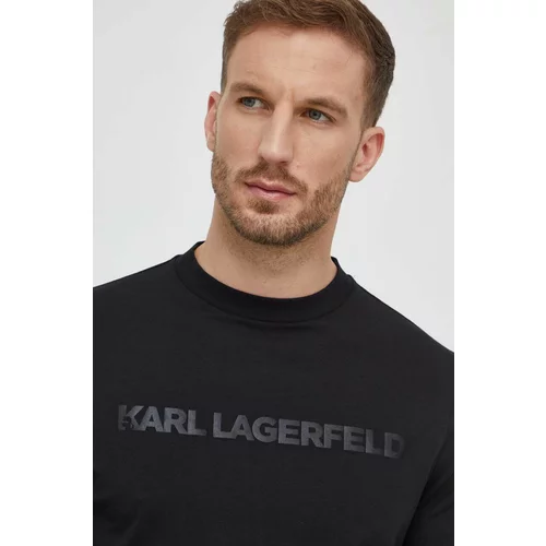 Karl Lagerfeld Bombažna majica z dolgimi rokavi črna barva