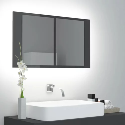 vidaXL LED kopalniška omarica z ogledalom visok sijaj siva 80x12x45 cm