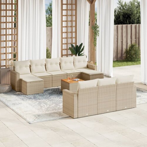 VidaXL 11-dijelni set vrtnih sofa od poliratana s jastucima bež Slike