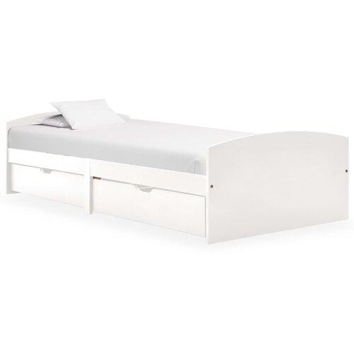 The Living Store Posteljni okvir z 2 predaloma bela trdna borovina 90x200 cm - Posteljni Okvir, (21438769) Slike
