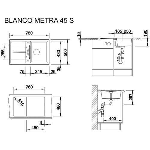 Blanco pomivalno korito METRA 45 S - Brez daljinskega upravljalnika , grafit Slike