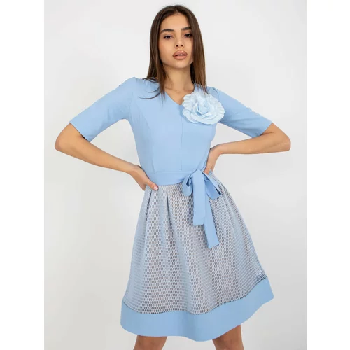Fashion Hunters Light blue flowing cocktail dress with belt