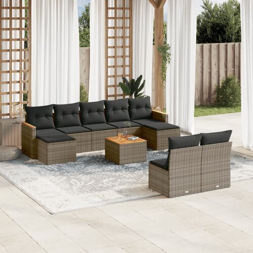 vidaXL 10-dijelni set vrtnih sofa od poliratana s jastucima sivi Cijene