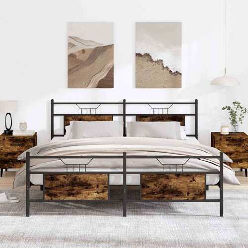 Metalni Kovinski posteljni okvir brez vzmetnice dimljen hrast 183x213cm, (21829113) Slike