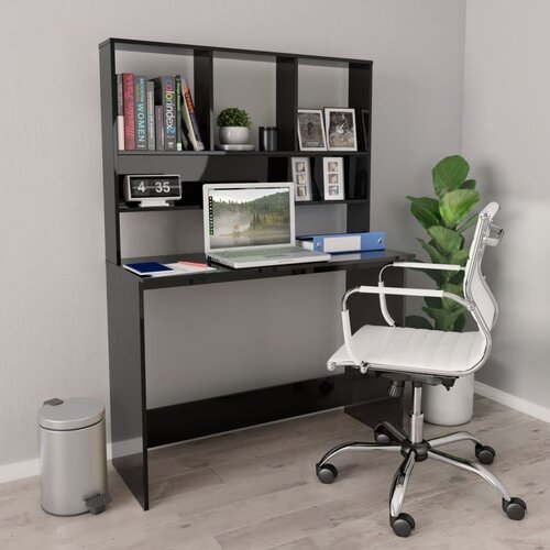 vidaXL Radni stol s policama visoki sjaj crni 110x45x157 cm iverica Cene